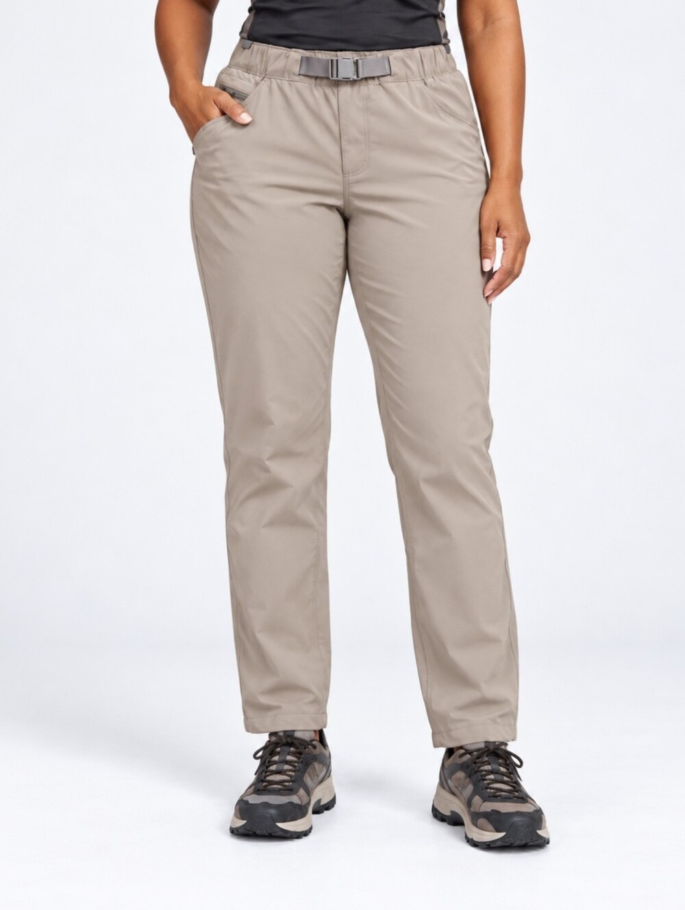 Eddie Bauer Climatrail Pants Women’s 12 Taupe Beige Belted Hiking Trail Gorpcore
